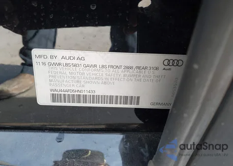 2017 Audi A8 L 3.0T z USA, uszkodzony, nr VIN WAU44AFD5HN011433